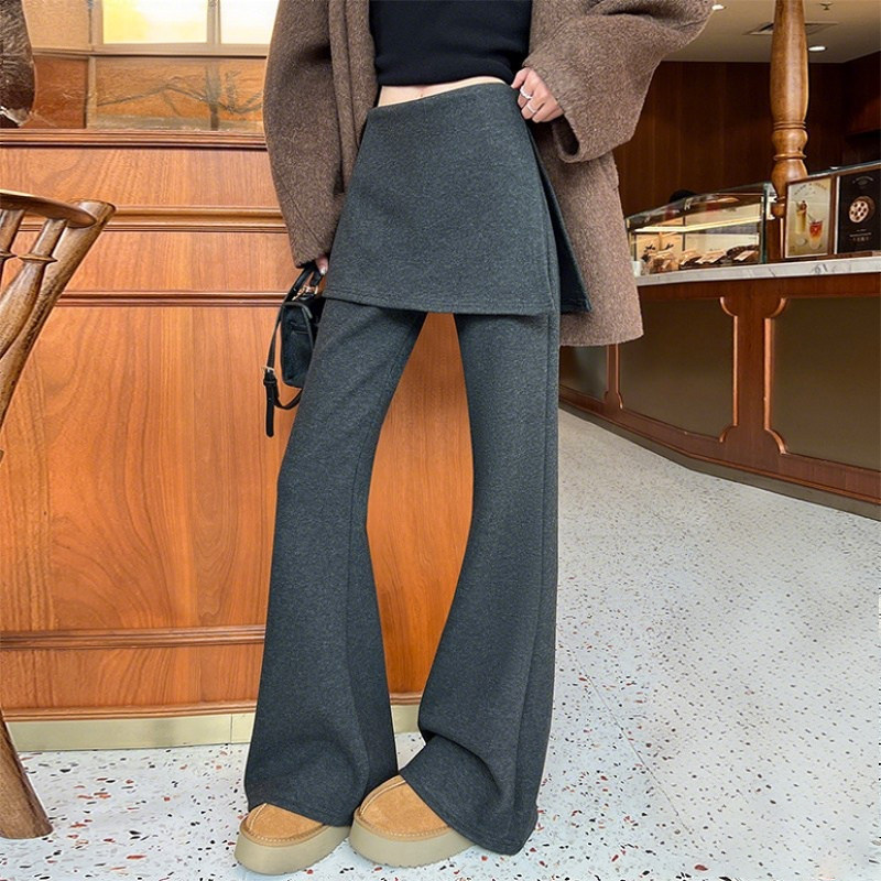 深灰色假两件裙裤女秋冬高腰显瘦垂感微喇裤遮胯百搭休闲裤裙一体,女装/女士精品,休闲裤,淘宝优惠券,粉丝福利购,淘宝优惠卷