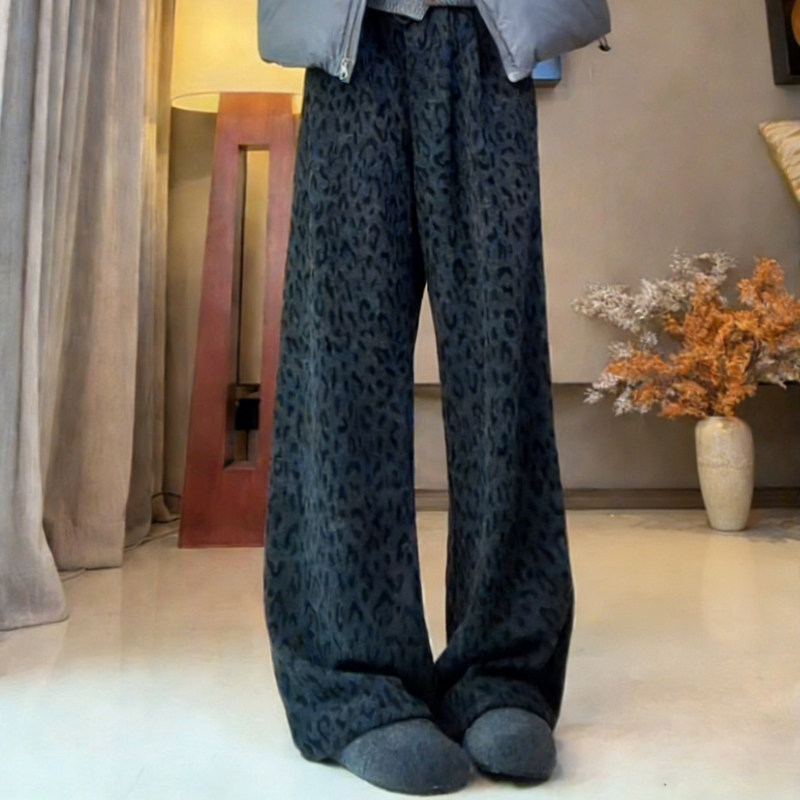 豹纹糯米裤子女秋冬季2026新款慵懒宽松垂感休闲加厚加绒阔腿长裤,女装/女士精品,休闲裤,淘宝优惠券,粉丝福利购,淘宝优惠卷