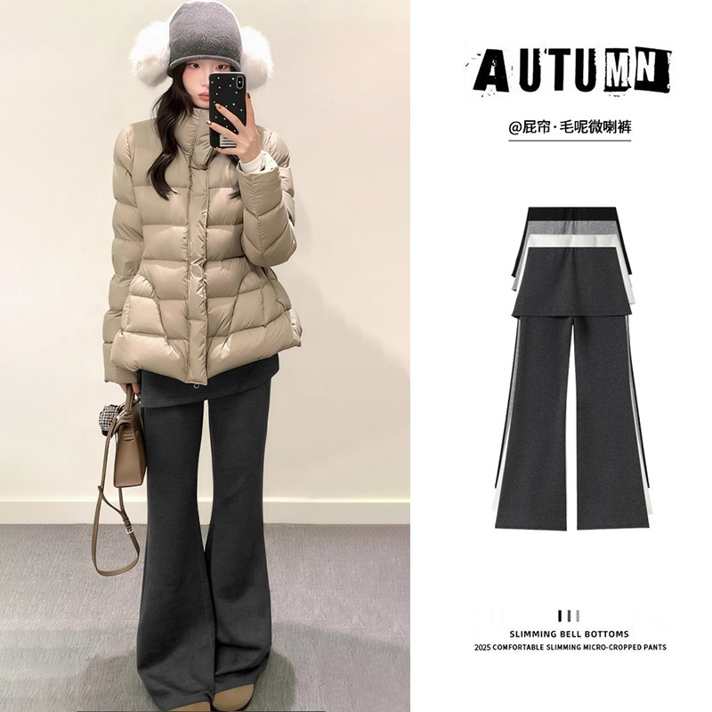 带屁帘假两件微喇叭裤加绒女2025冬百搭显瘦休闲阔腿小个子喇叭裤,女装/女士精品,休闲裤,淘宝优惠券,粉丝福利购,淘宝优惠卷