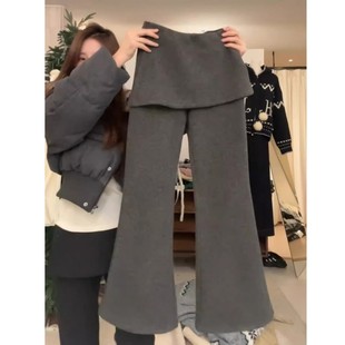 秋冬加绒加厚带屁帘假两件微喇叭裤 女2025加长百搭显瘦休闲喇叭裤