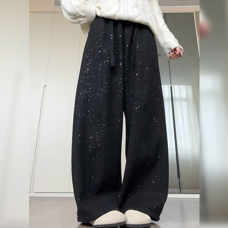 黑色星空亮片羊绒弯刀裤女25秋冬款加绒高腰显瘦阔腿裤直筒休闲裤,女装/女士精品,休闲裤,淘宝优惠券,粉丝福利购,淘宝优惠卷
