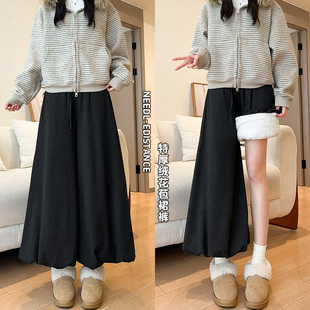 宽松小个子阔腿裤 加绒糯米花苞慵懒风休闲裙裤 高腰女2025秋冬新款