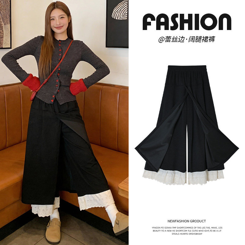 今年流行梧桐裙裤女秋冬季2026新款韩系百搭拼接蕾丝花边休闲裤子,女装/女士精品,休闲裤,淘宝优惠券,粉丝福利购,淘宝优惠卷