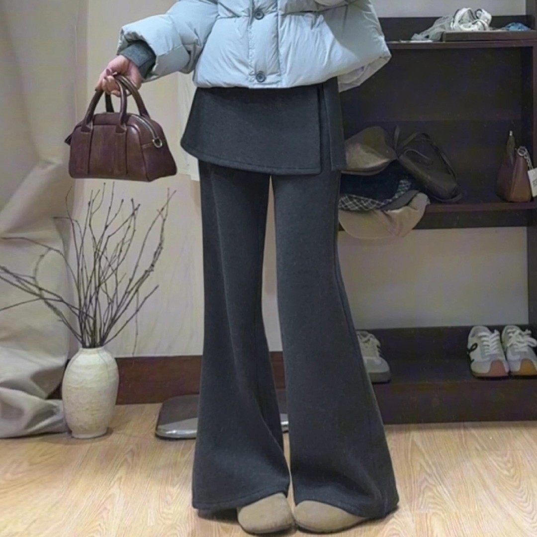 黑色假两件裙裤女秋冬高腰显高垂感微喇裤遮胯百搭气质休闲裤裙,女装/女士精品,休闲裤,淘宝优惠券,粉丝福利购,淘宝优惠卷