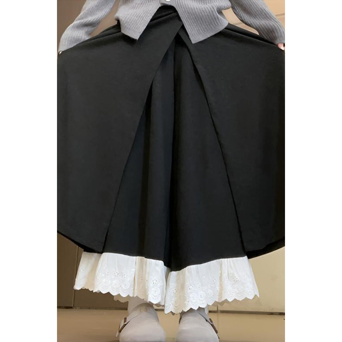 灰色加绒蕾丝花边裙裤女秋冬2026新款设计感拼接高腰加厚半身裙裤,女装/女士精品,休闲裤,淘宝优惠券,粉丝福利购,淘宝优惠卷