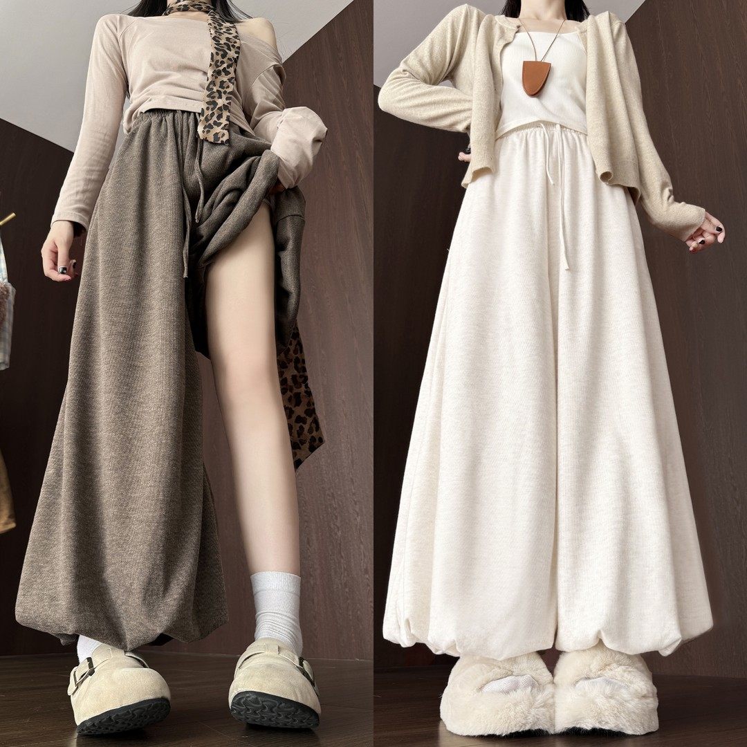 糯米加绒花苞裙裤女2026秋冬季新款小个子高腰时尚休闲百搭阔腿裤,女装/女士精品,休闲裤,淘宝优惠券,粉丝福利购,淘宝优惠卷