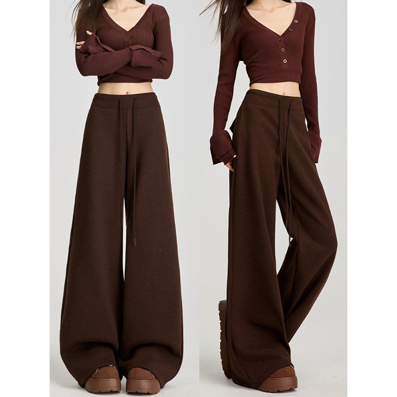 白色微喇运动裤女秋冬垂感窄版直筒醋酸羊毛糯米裤加厚阔腿卫裤子,女装/女士精品,休闲裤,淘宝优惠券,粉丝福利购,淘宝优惠卷