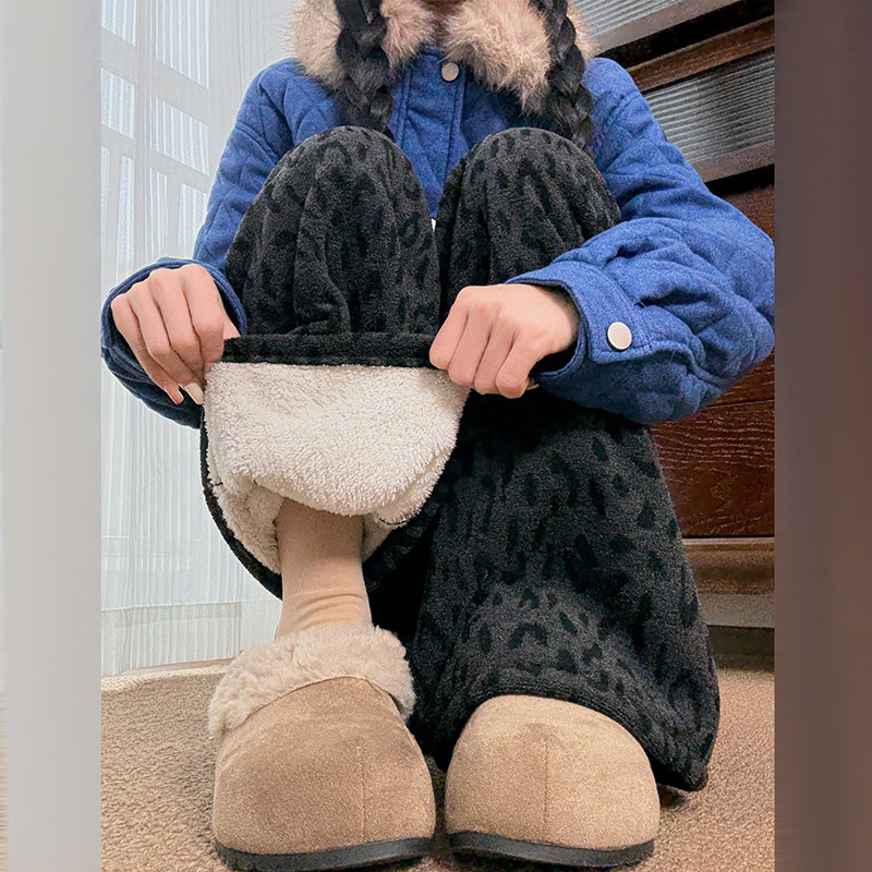 羊羔绒豹纹糯米裤子女秋冬慵懒宽松垂感休闲加厚加绒深灰色阔腿裤,女装/女士精品,休闲裤,淘宝优惠券,粉丝福利购,淘宝优惠卷