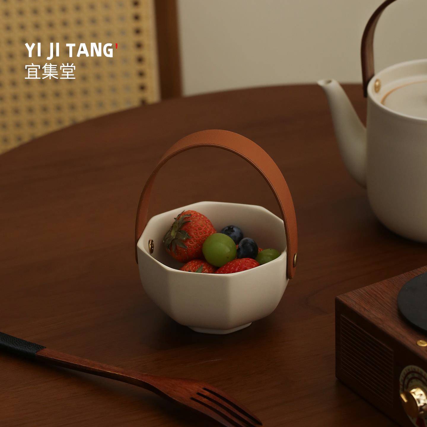 宜集堂中古瓜子盘干果盘小号陶瓷家用客厅茶几侘寂水果盘装饰摆件
