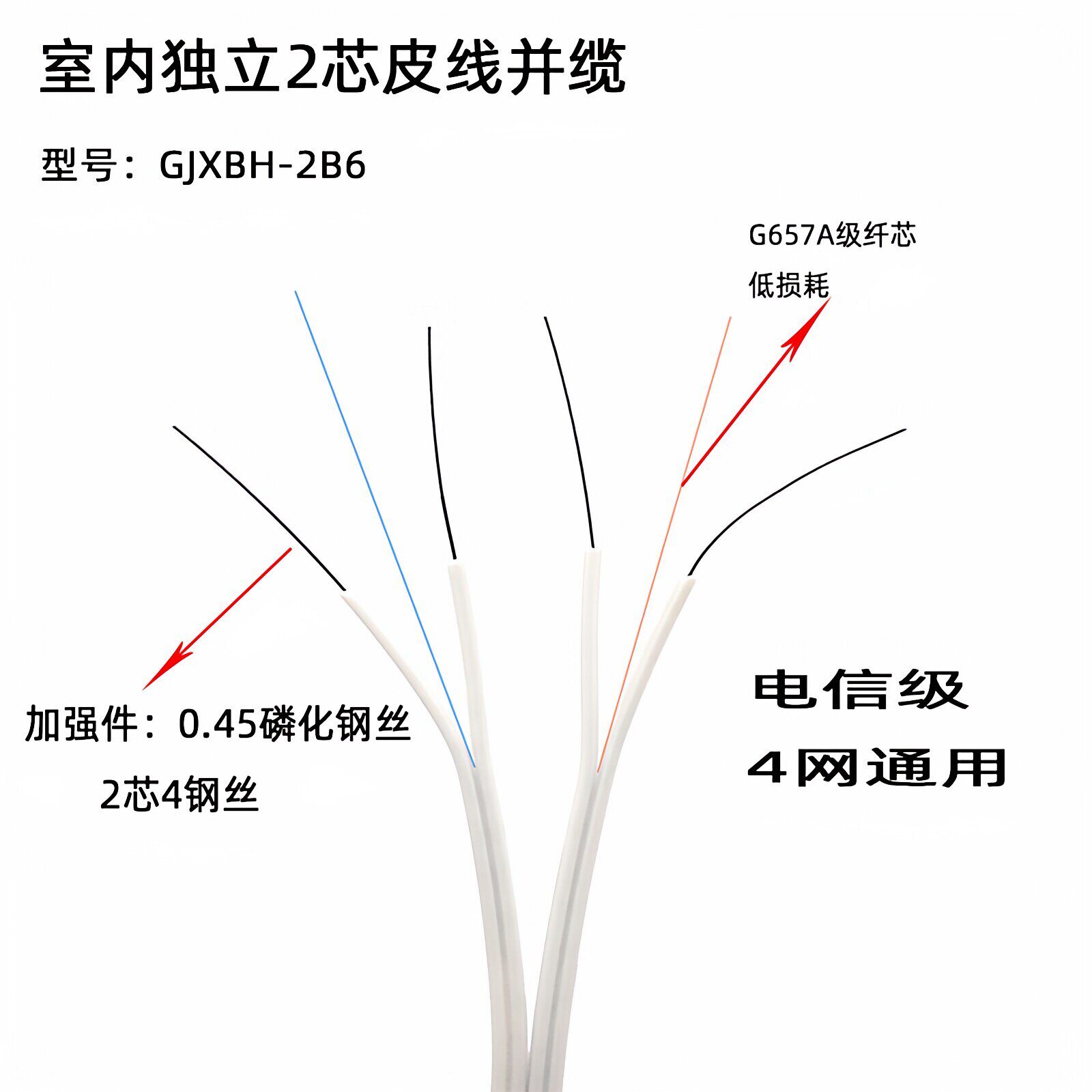 皮线光纤室内双芯蝶形皮线光缆电信级 入户单模光纤线2芯独立并缆