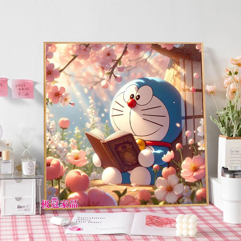 多啦A梦钻石画满钻儿童手工diy粘钻画叮当猫桃花点钻十字绣带框