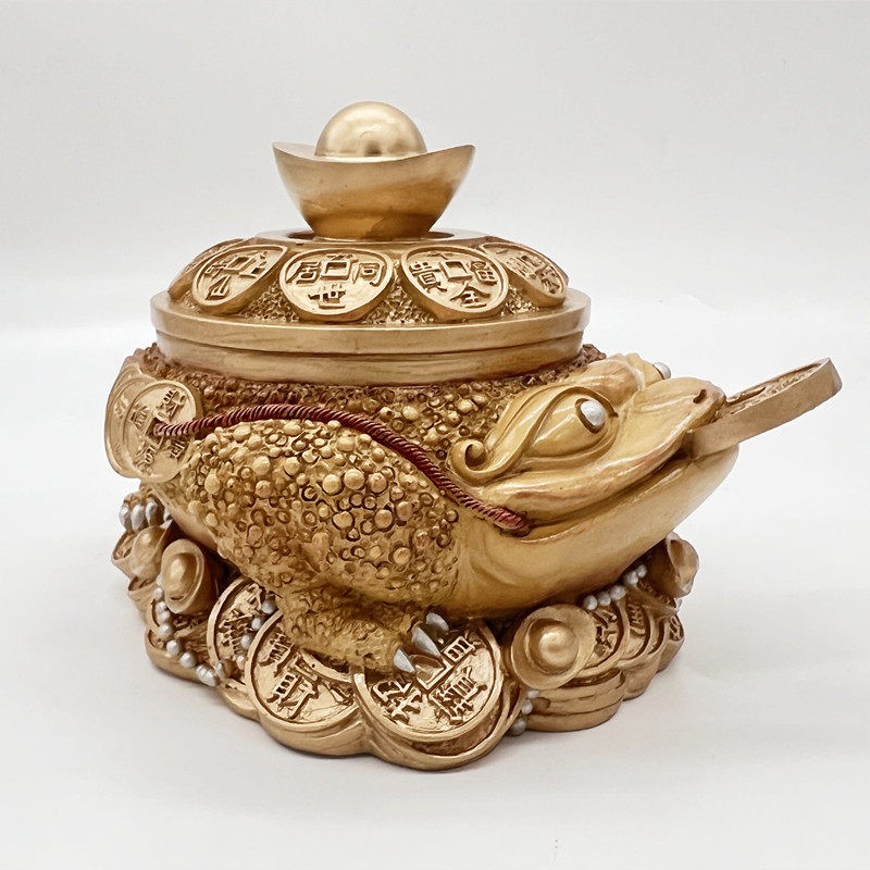 李居明吉祥物九运金钱元宝金蟾钓金钱摆件 六白财位家居工艺礼品