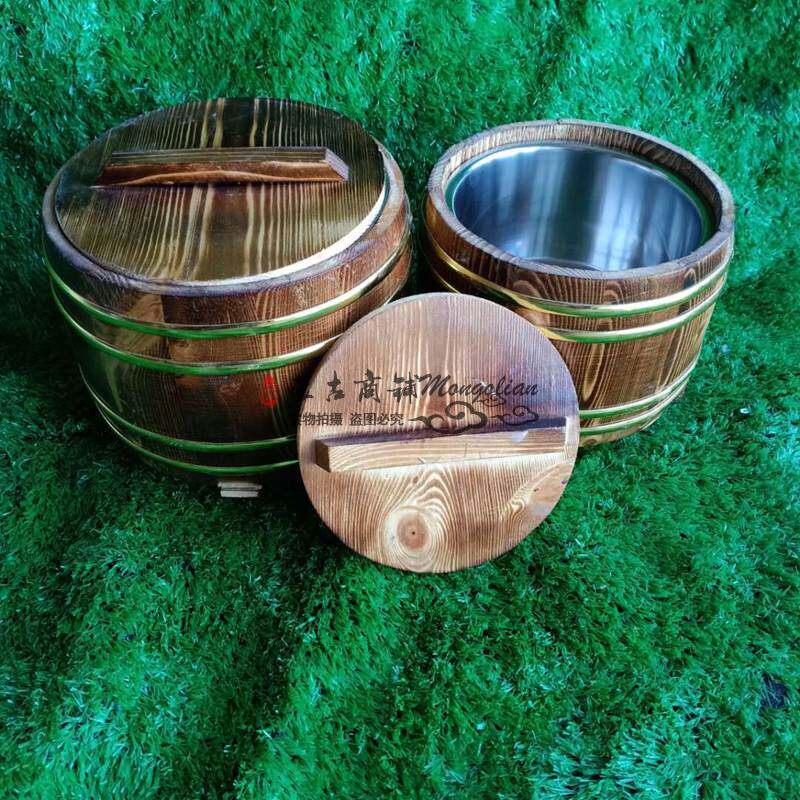蒙古特色餐具酸奶桶罗汉桶手工实木保温木桶饭蒙餐专用不锈钢内胆