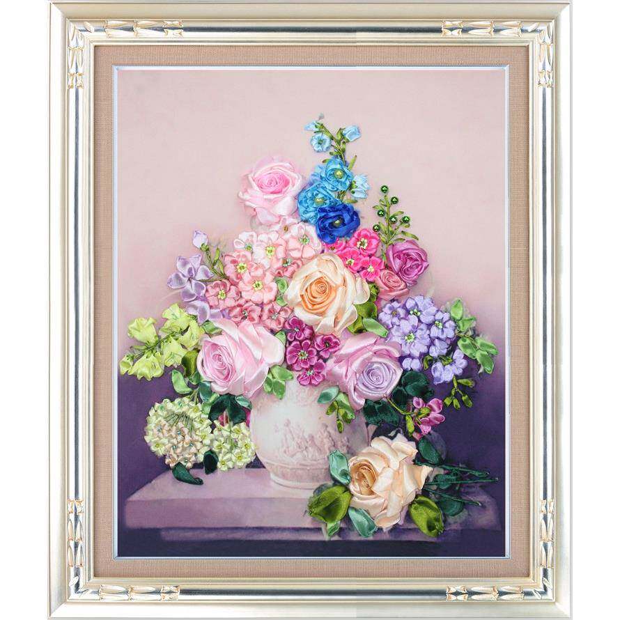 丝带绣新款立体绣手工刺绣自绣diy材料包玫瑰花卉欧式客厅挂画