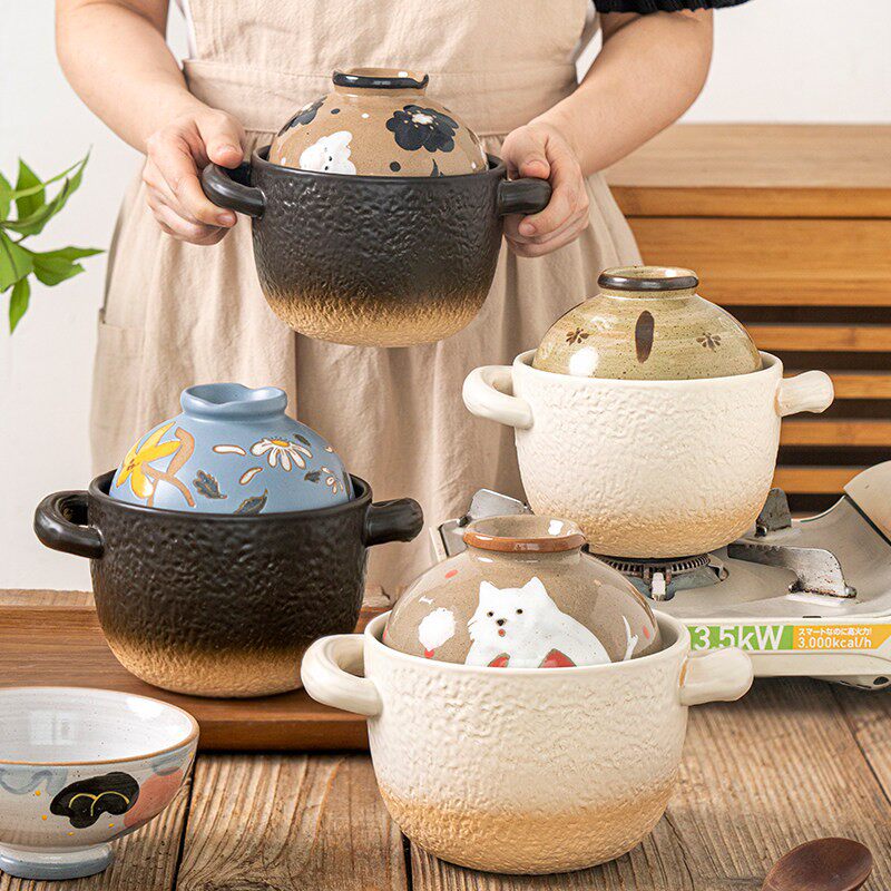 悠乐home 手绘陶瓷砂锅家用炖锅可爱卡通图案耐高温一人食石锅