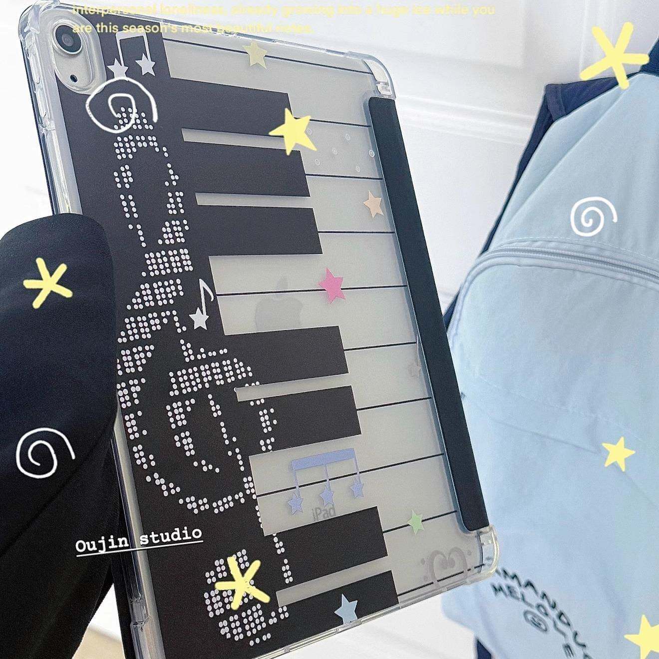 韩系ins风简约高级感创意五线谱音乐符号法式琴键ipad11air7/11代10.2寸平板电脑保护套带支架雾面软壳防摔