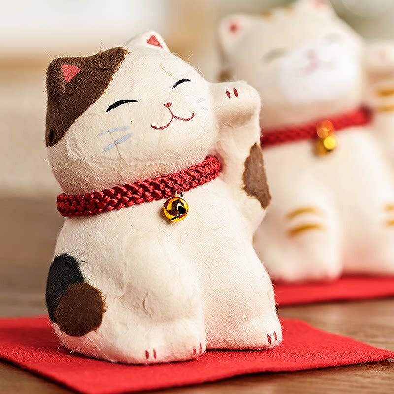 日本进口京都龙虎堂手作招财猫手工和纸摆件创意招福车载摆件礼品
