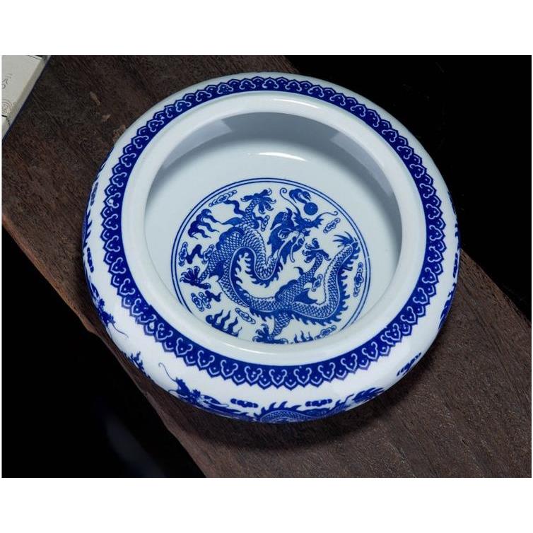 景德镇陶瓷烟灰缸大号 家用客厅中式老式复古龙纹加厚 青花笔洗盆