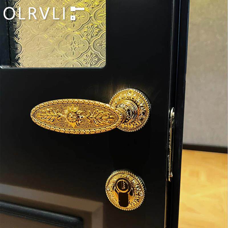 Olrvli黄铜法国金无声门锁中世纪欧洲磁门把手可访问的豪华覆古双