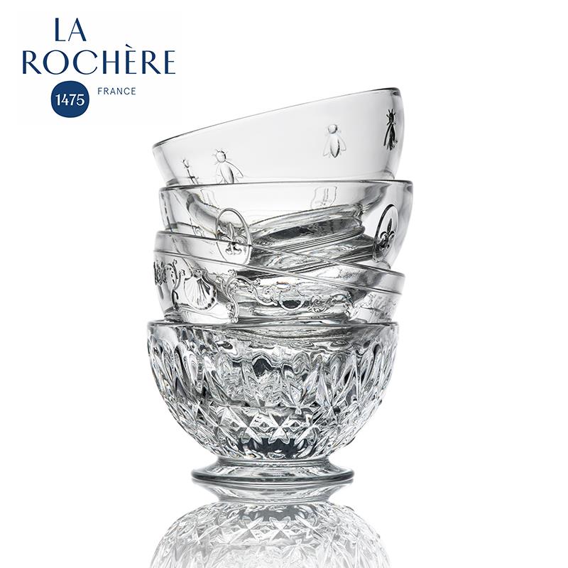 法国La Rochere浮雕玻璃水果沙拉碗高脚甜品碗早餐燕麦碗冰激凌碗