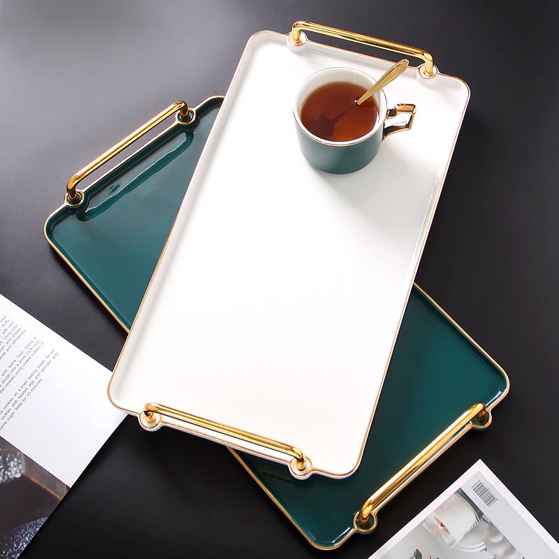 放茶杯的杯子托盘家用 水杯茶盘茶具ins风客厅欧式陶瓷托盘长方形