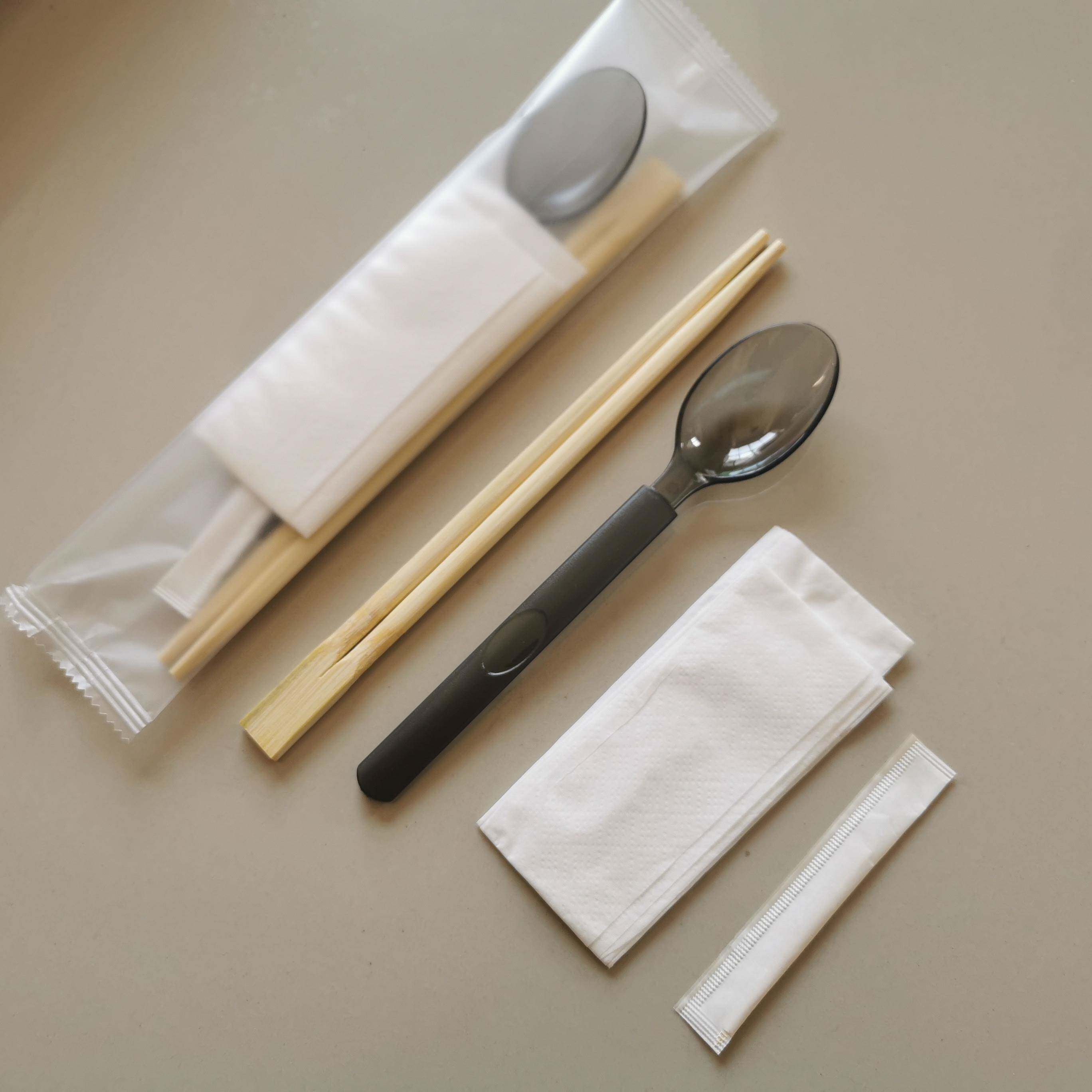 筷子勺子套装一次性四件套组合外送打包餐具竹筷勺子牙签餐巾纸