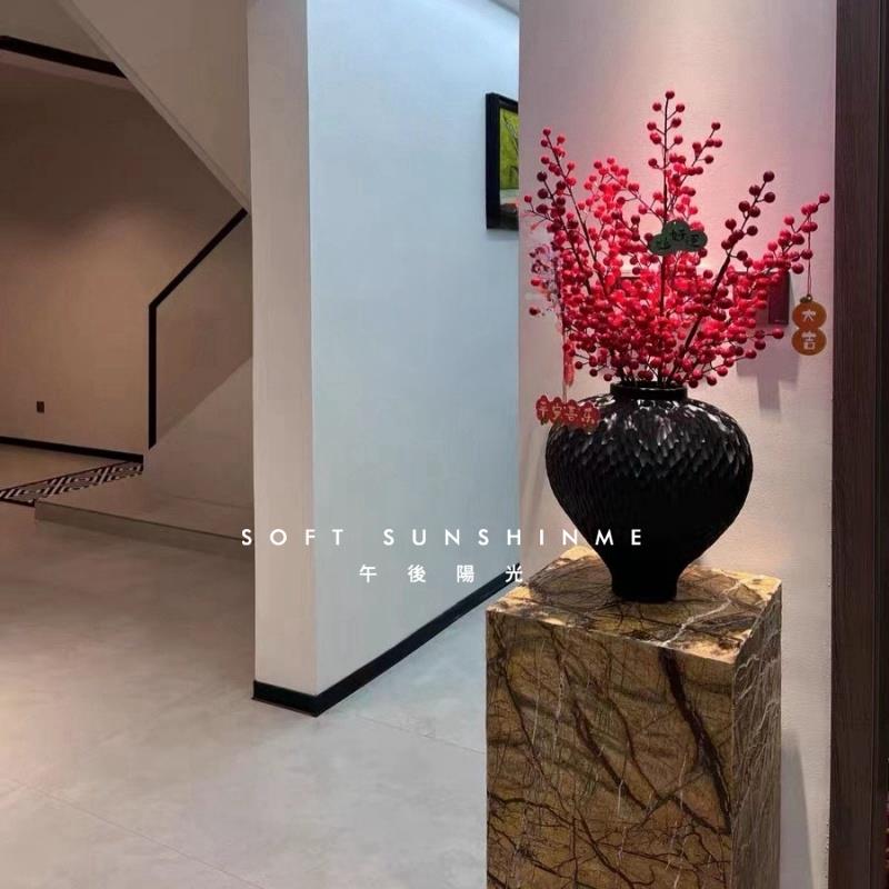 北欧侘寂雨林啡大理石落地装饰摆件雕塑底基座展示台桌立柱墩子