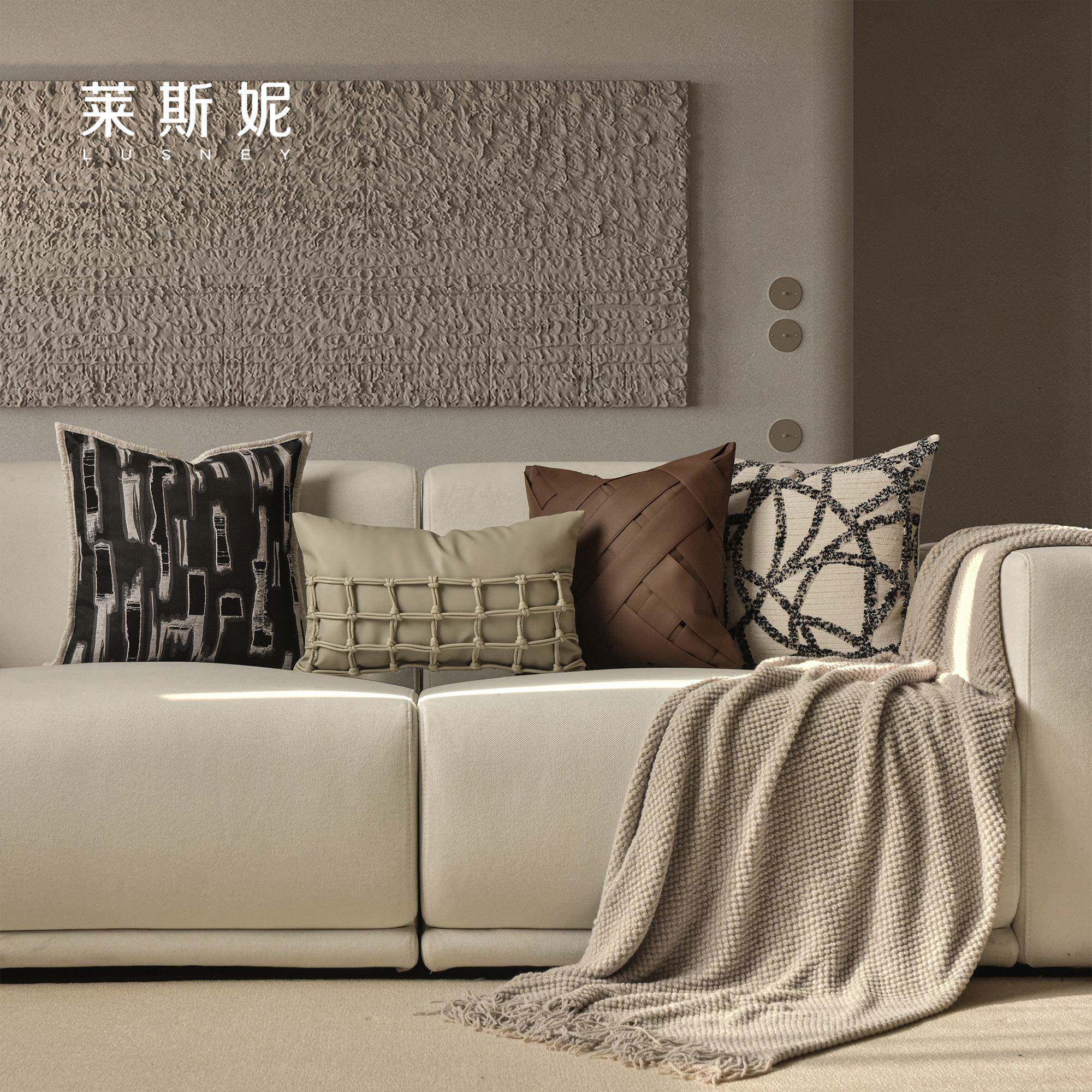 ins现代简约风轻奢抱枕沙发客厅高级感咖棉麻民宿抱枕靠枕套靠垫