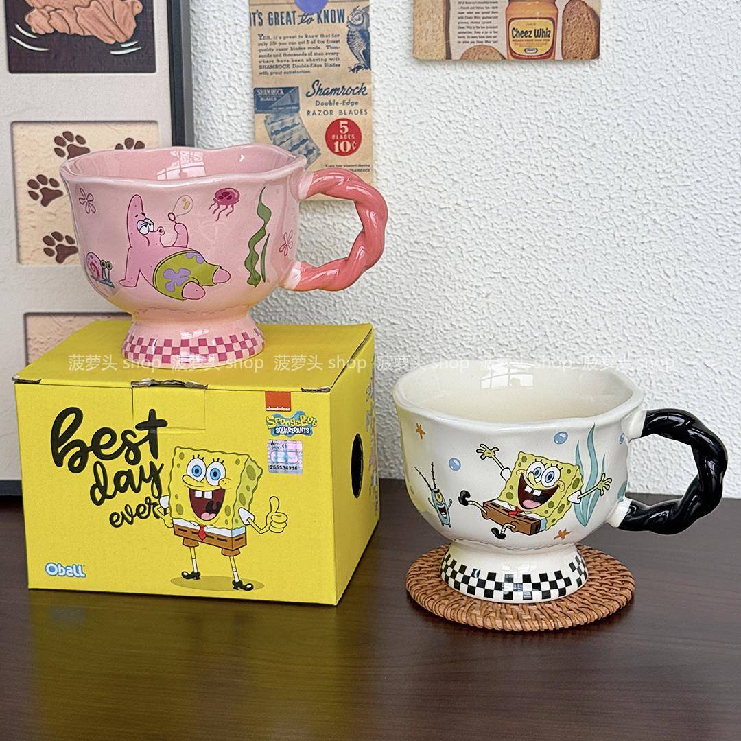正版海绵宝宝联名水杯可爱情侣杯子女马克杯家用陶瓷杯生日礼物女