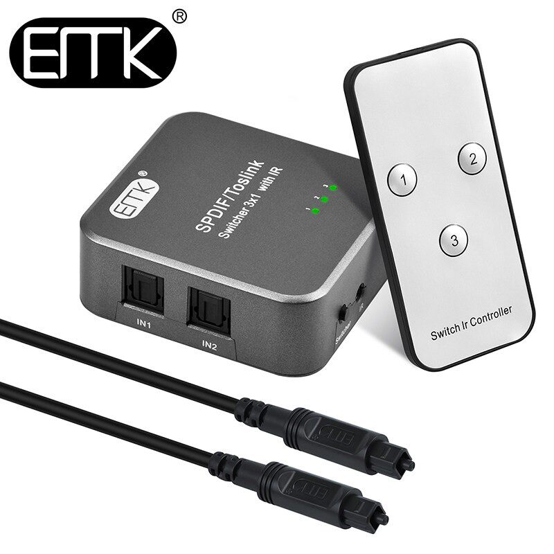 EMK/易迈克数字光纤音频切换器3进1出带遥控器三进一出带线转换器