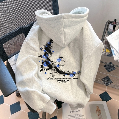 美式高街hiphop花卉字母连帽卫衣