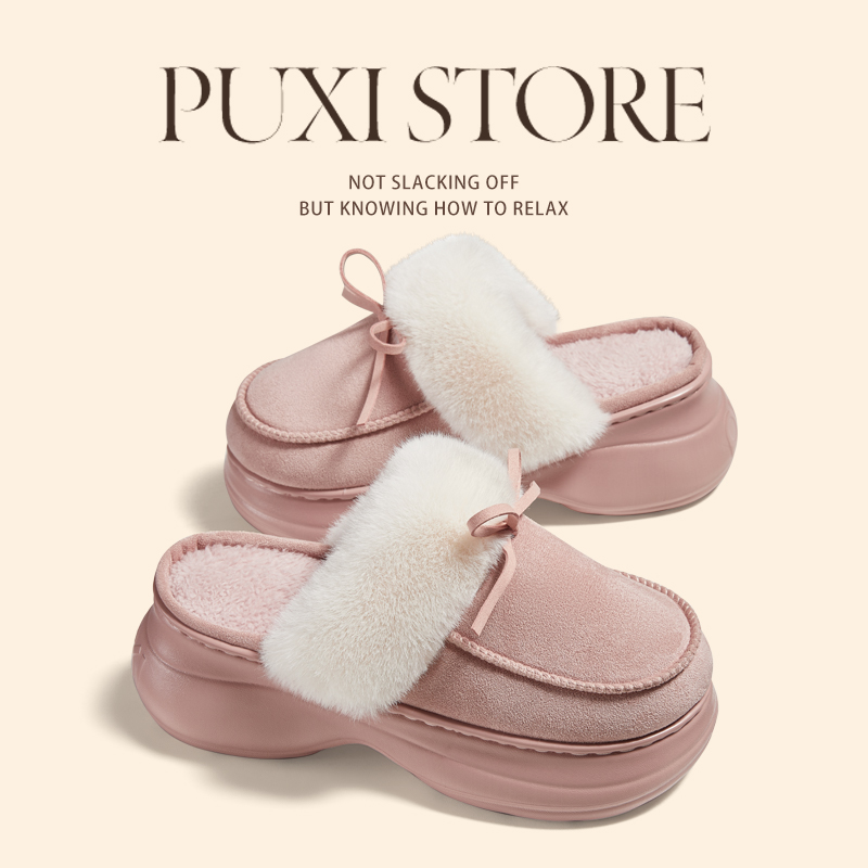 朴西高帮厚底棉拖鞋加绒保暖增高