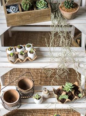 田园实木阶梯花架 多层楼梯台装饰陈列架 阳台花园客厅多功能摆件