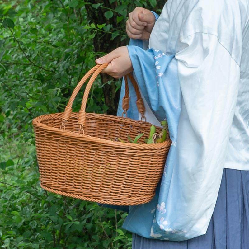 彷藤编织购物篮手提篮创意ins风户外野餐篮买菜采摘水果篮椭圆形,收纳整理,购物篮,淘宝优惠券,粉丝福利购,淘宝优惠卷