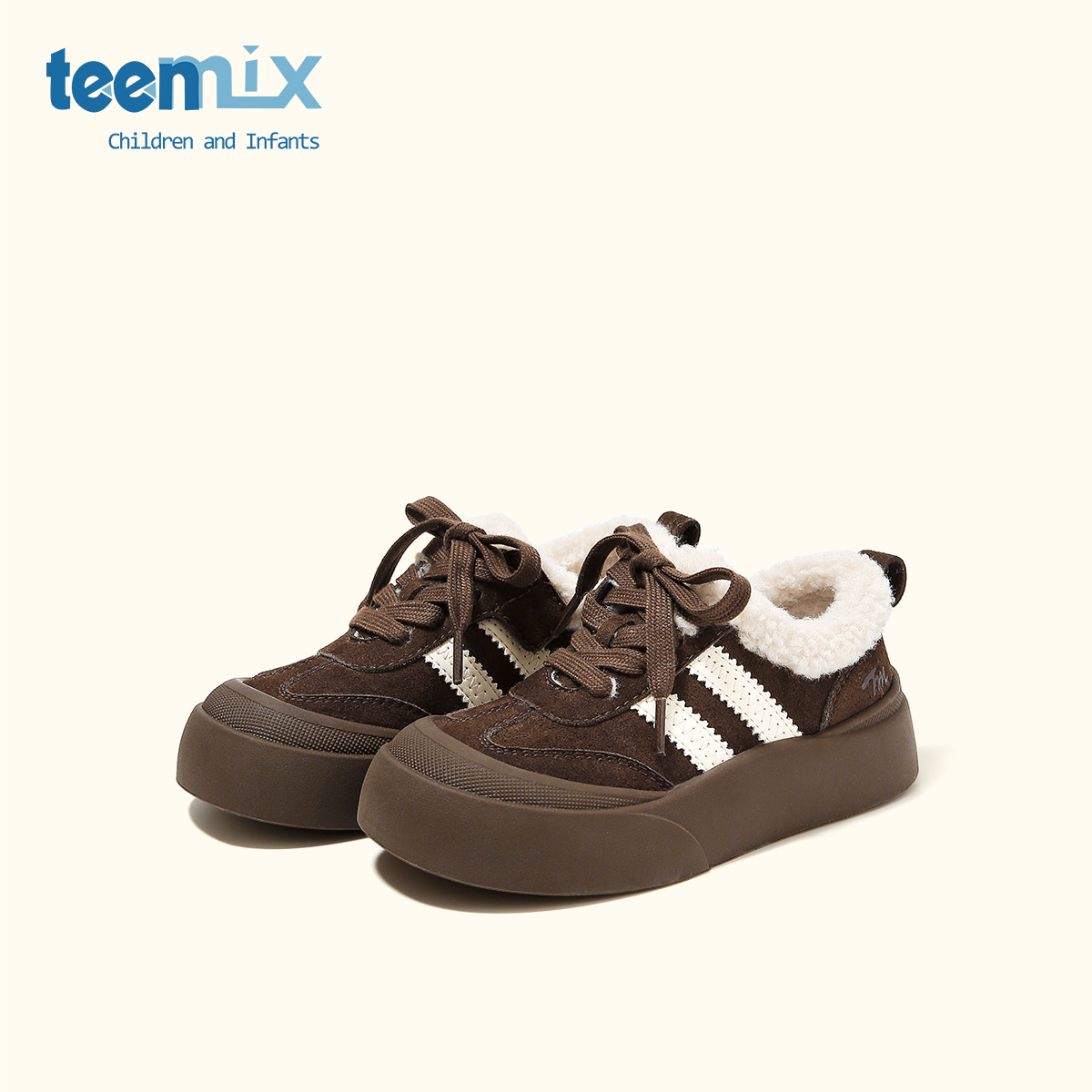 天美意童鞋新款女童保暖百搭德训鞋2025秋冬男童轻便休闲板鞋棉鞋