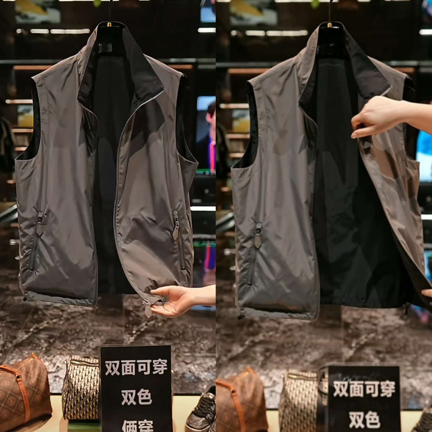 春季轻奢立领双面穿马甲男休闲百搭户外通勤背心拉链口袋无袖马甲