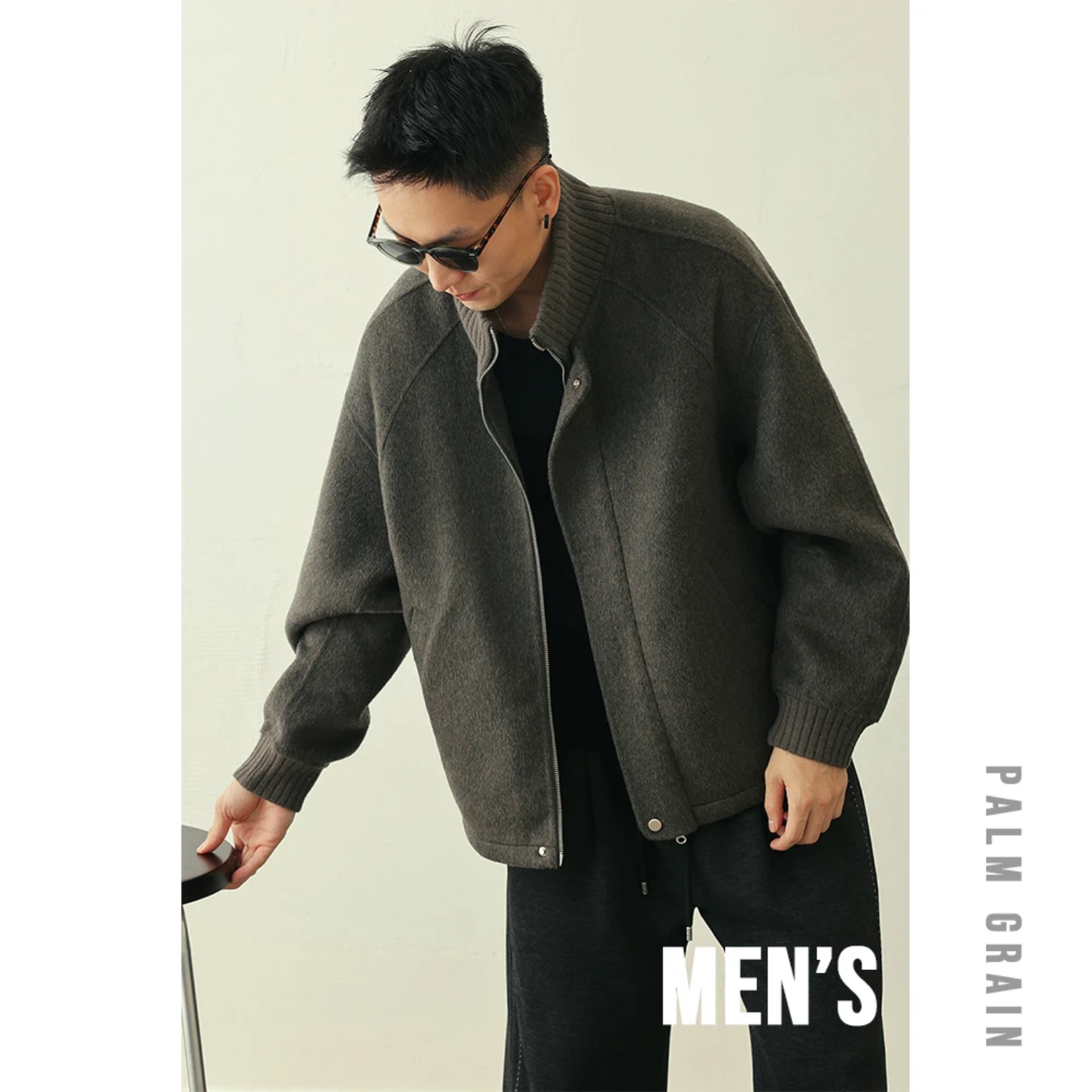 冬季新款潮流极简风男士拼接立领夹克轻奢气质高级感舒适拉链外套