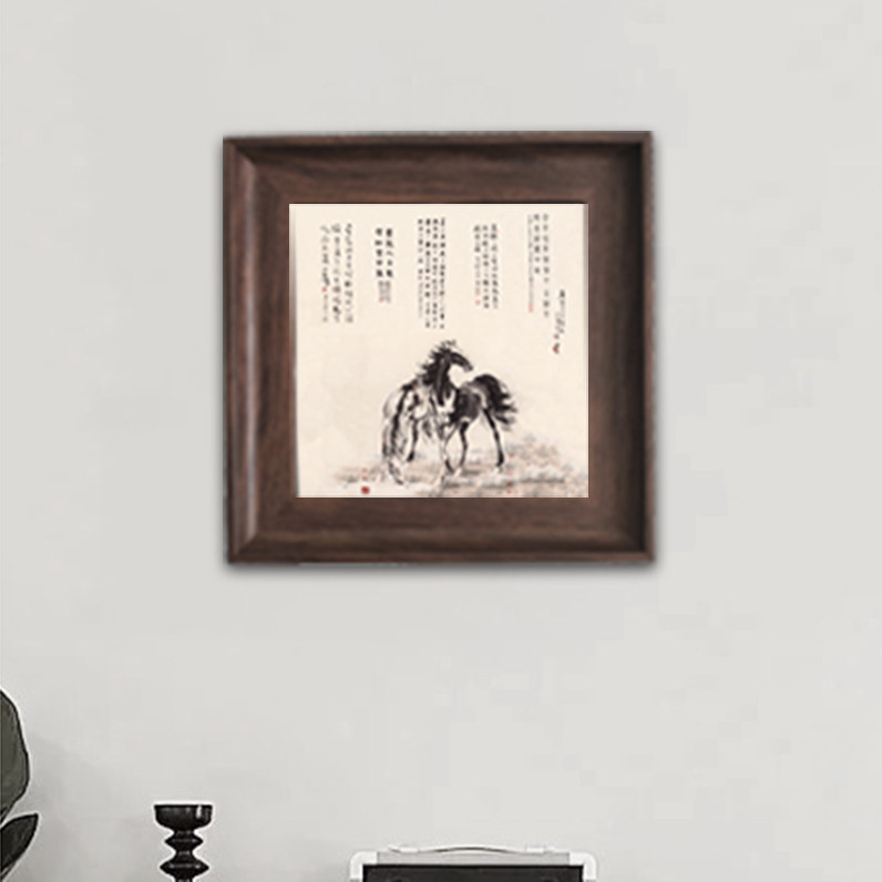 名家徐悲鸿马到成功新中式装饰画入户走廊玄关高档迷你框画装饰画图片