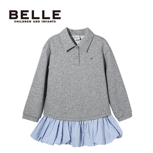 百丽童装女童连衣裙春夏新款气质甜美学院风公主裙儿童长袖宝宝裙