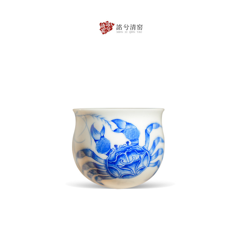 詺兮清窑“仿清”三秋螃蟹转转杯景德镇陶瓷手绘茶具主人杯MX1349