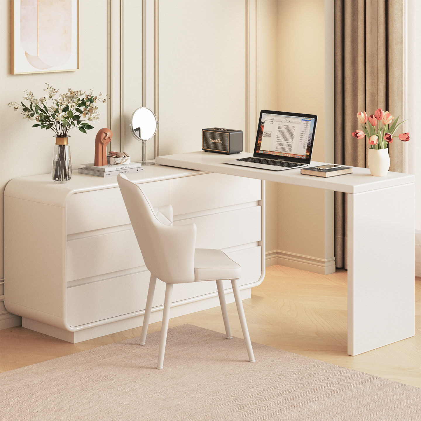 顾家家居转角梳妆台可伸缩家用L型电脑桌书桌斗柜一体双人化妆桌