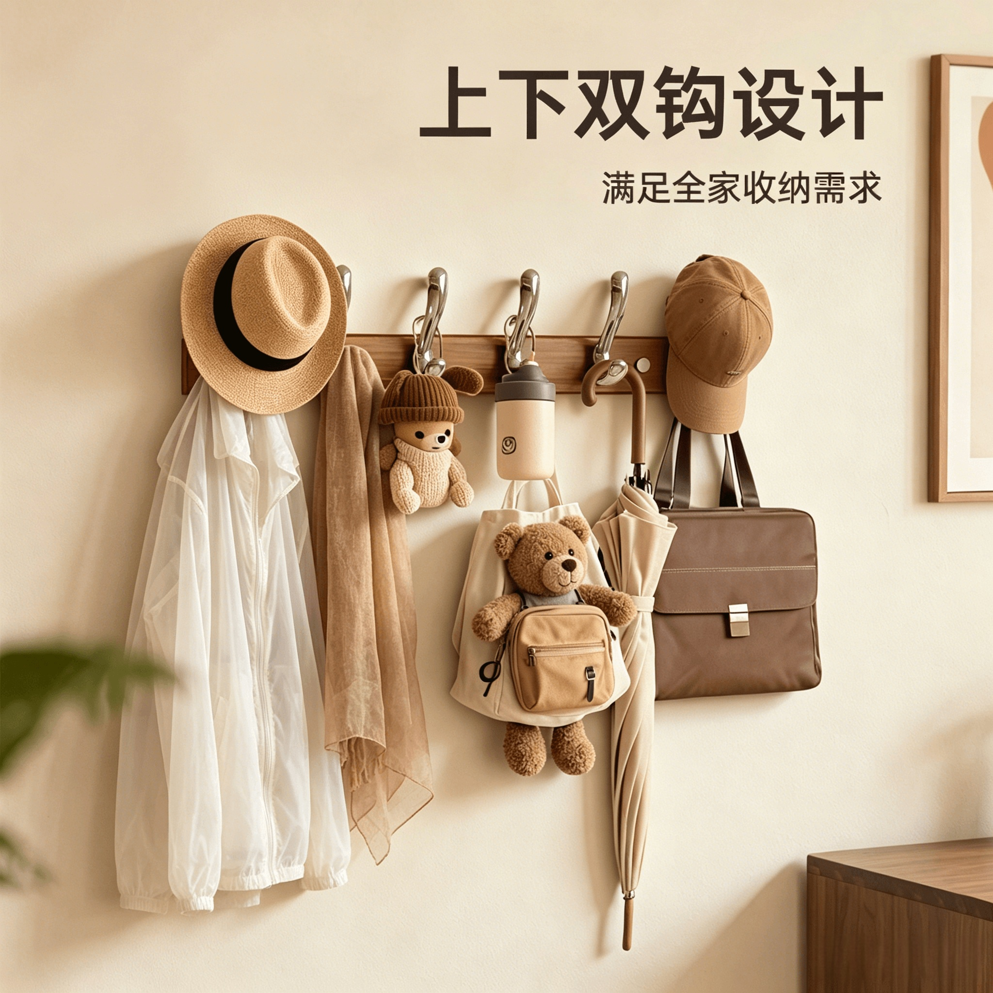 顾家家居实木挂衣钩一排式衣帽架入户挂壁轻奢挂钩高级门后挂衣架