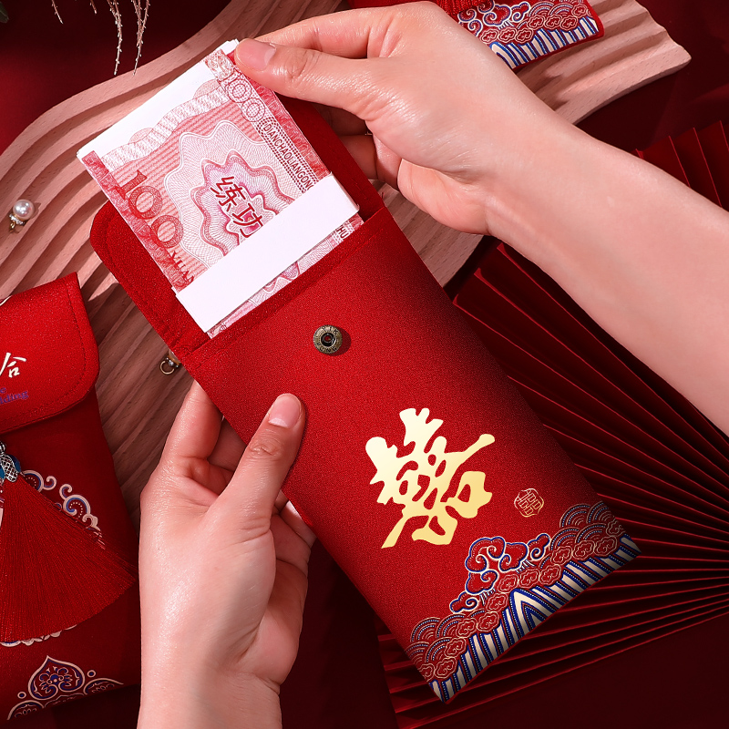 改口费红包结婚万元红包袋新款婚礼大红色包一对布艺大利是封袋