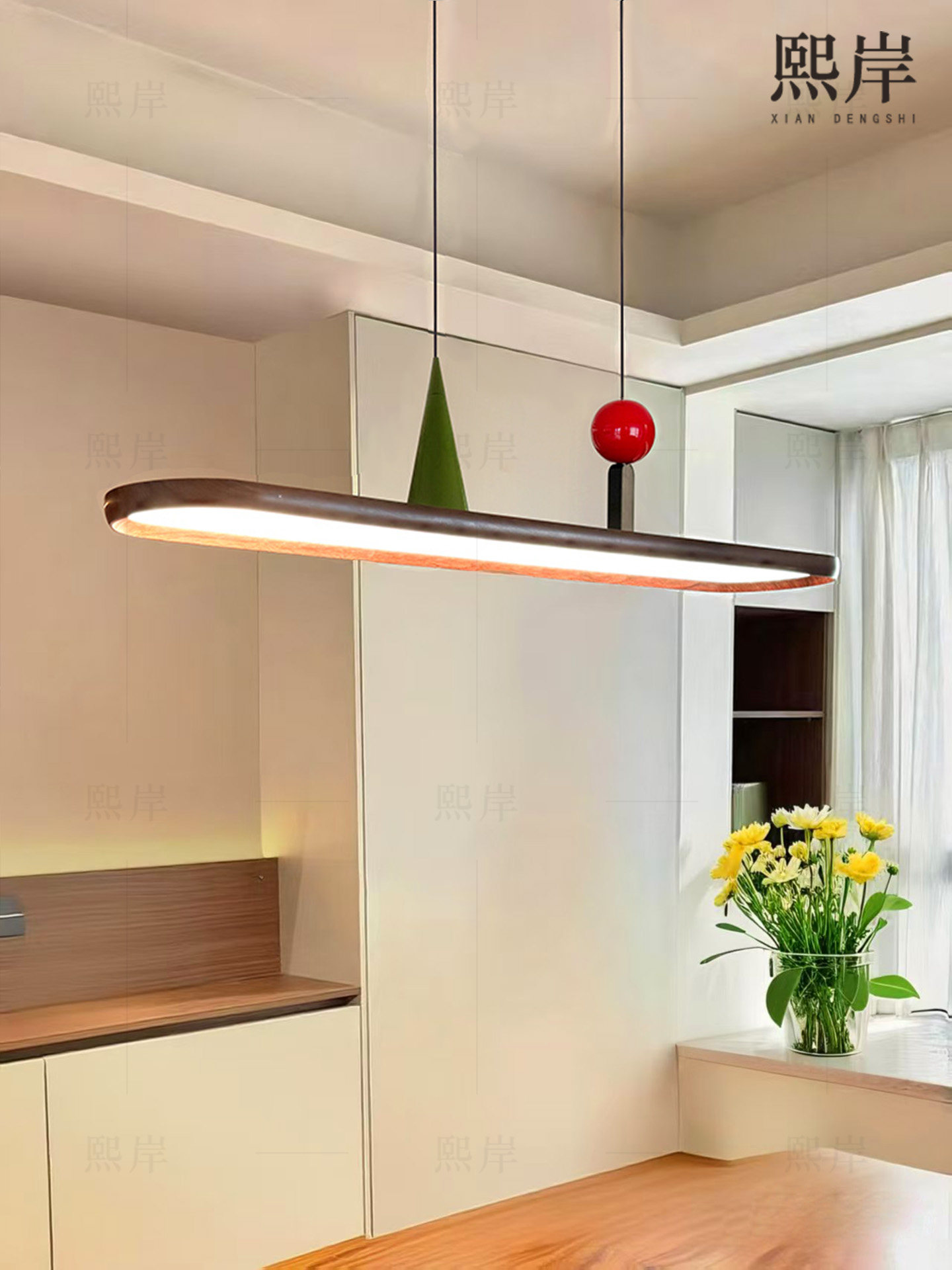 法式中式极简椭圆餐厅吊灯宋氏长条灯创意个性胡桃木色回旋岛台灯,家装灯饰光源,餐厅吊灯,淘宝优惠券,粉丝福利购,淘宝优惠卷