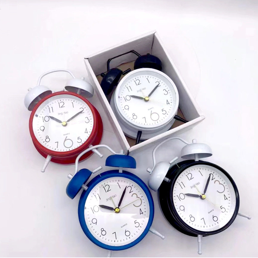 金属喷漆简约数字打铃闹钟儿童学生床头夜灯双铃卧室座钟现代简约