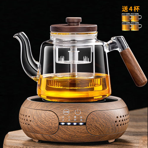 2024新款电陶炉煮茶器加厚耐高温玻璃蒸煮一体煮茶壶烧水茶具套装