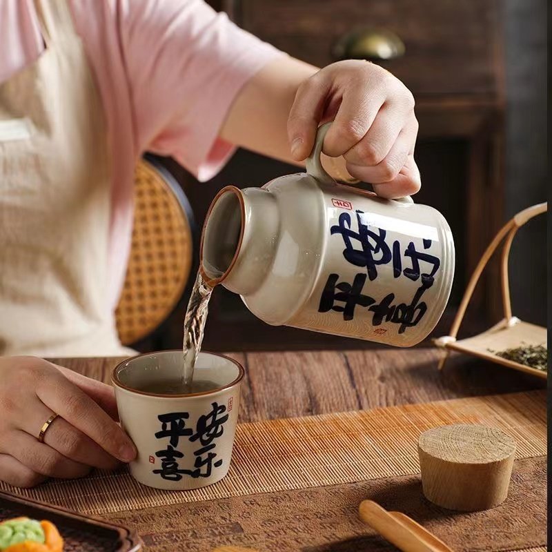 复古养生小暖壶家用带盖马克杯大容量陶瓷暖手瓶父亲节泡茶壶茶杯