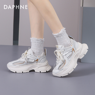 原创显脚小白色运动鞋 Daphne 爆款 女春季 子 达芙妮厚底增高老爹鞋