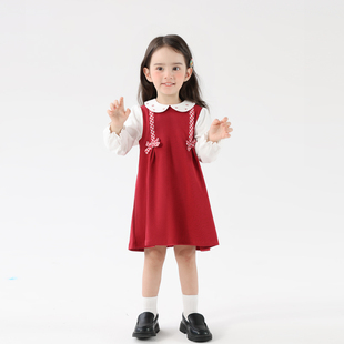 巧比童女童连衣裙宝宝2026新款春装儿童红色公主裙宝宝洋气长裙子