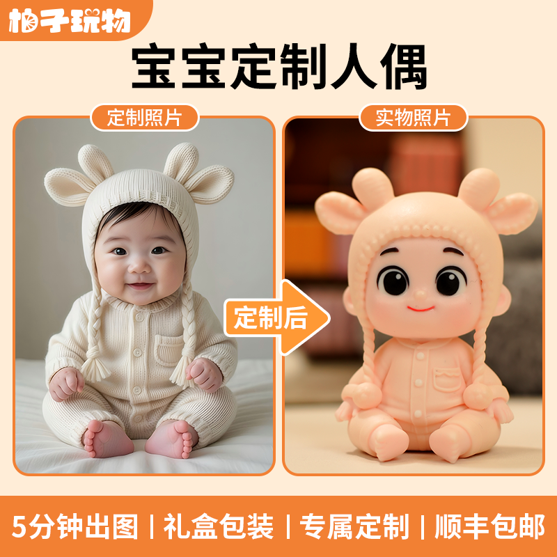 柚子玩物丨照片定制玩偶宝宝纪念日定制卡通玩偶公仔娃娃创意人偶